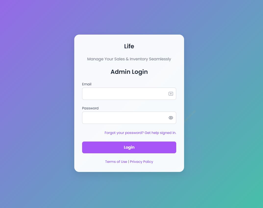 Admin login screen