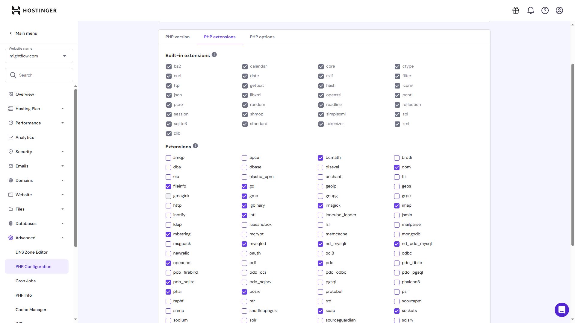 Enabling PHP extensions
